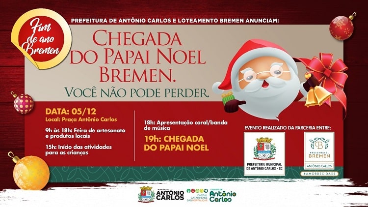 Antônio Carlos, na Grande Florianópolis, anuncia programação de Natal